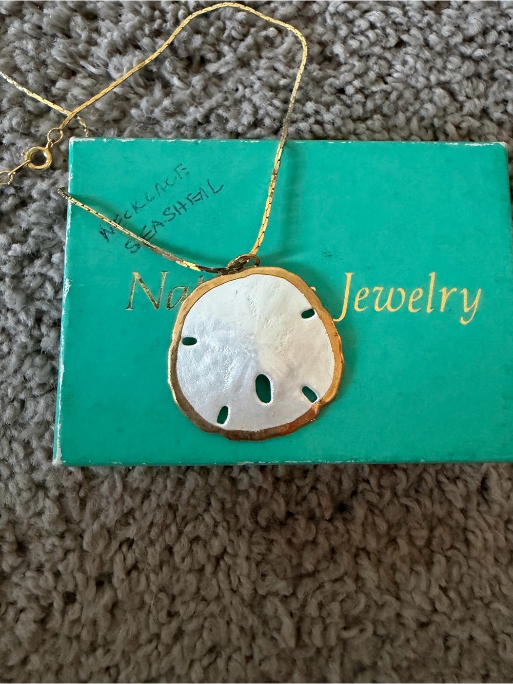 Gold and White Sand Dollar Pendant Necklace